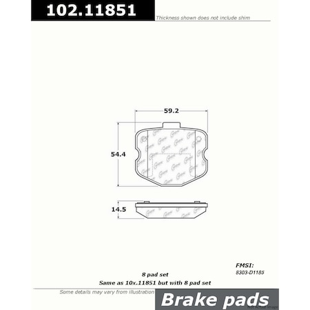 Centric Parts Metallic Brake Pad W/Shims, 102.11851 102.11851